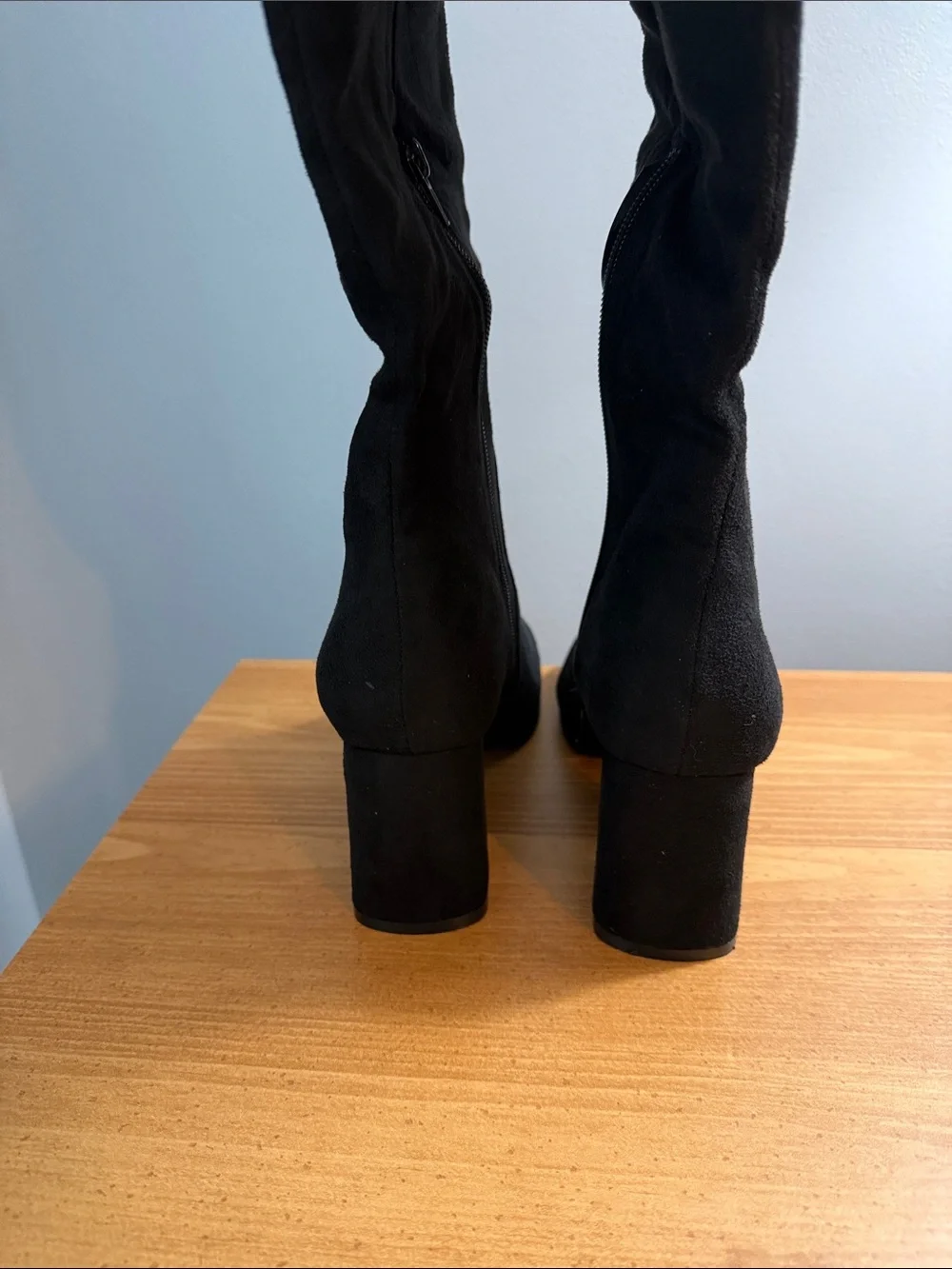 J. Adams Vegan Suede Black Over-the-Knee Block Heel Boots - Brandy